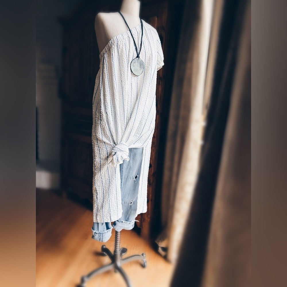 Madewell Seersucker Midi Dress One Shoulder Striped Small NWT - Picture 8 of 16
